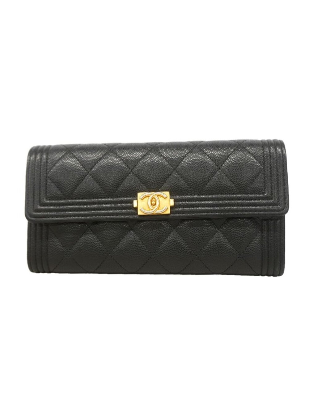 Chanel Wallet Boy Caviar Leather Black Gold